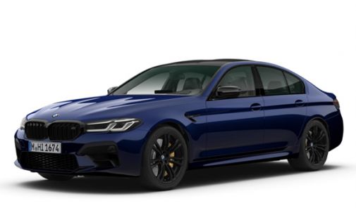 dunkelblauer BMW M5 vor weißem Hintergrund - Seitenansicht